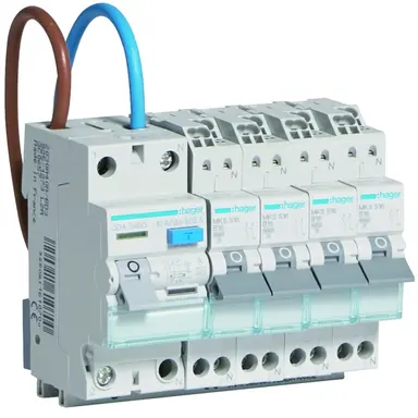 Hager VKS04COMBI combinatie 1x aardlekschakelaar 40A 2P 30mA + 4x installatieautomaat 16A B-karakteristiek