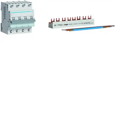 Hager VKS08SC installatieautomaat 3p+N 16A C-karakteristiek uitbreidingsset achter ALS