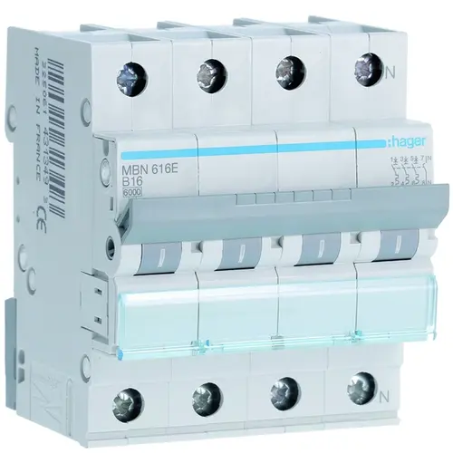 Hager MBN616E installatieautomaat 3p+N 16A B-karakteristiek 6kA