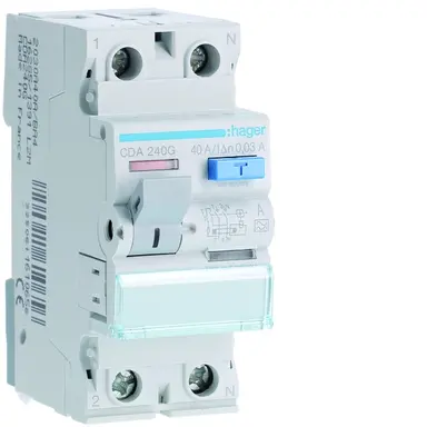 Hager CDA240G aardlekschakelaar 40A 2-polig 30mA Klasse A gelijke klemhoogte