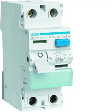 Hager CDA263G Aardlekschakelaar 63A 2P kl.A