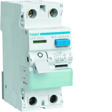 Hager CFA225G aardlekschakelaar 25A 2-polig 300mA Klasse A gelijke klemhoogte