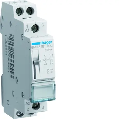 Hager EPN518 impulsrelais 1x maakcontact - 1x verbreekcontact 16A 24V AC