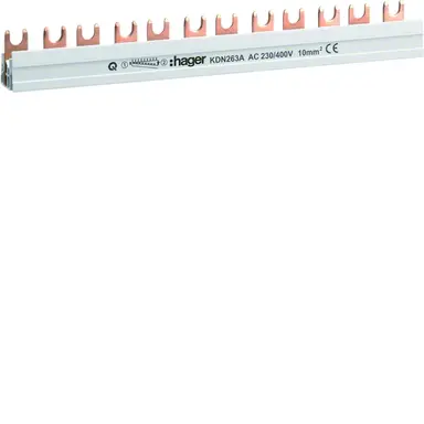 Hager KDN263A kamrail 2-polig vork 63A 10mm2 12-modulen