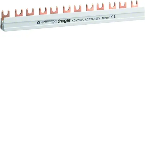 Hager KDN263A kamrail 2-polig vork 63A 10mm2 12-modulen