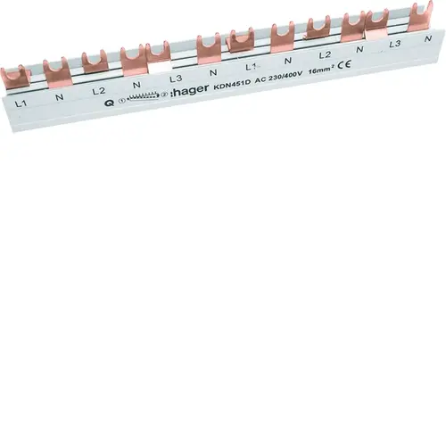 Hager KDN451D kamrail vork 3x P+N 80A 16mm2 12-modulen