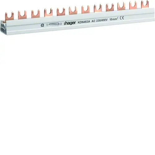 Hager KDN463A kamrail vork 4-polig 63A 10mm2 12-modulen