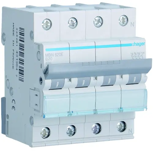 Hager MBN620E installatieautomaat 3p+N 20A B-karakteristiek 6kA