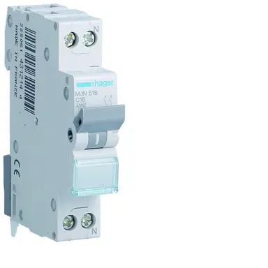 Hager MJN516 installatieautomaat 1p+N 16A C-karakteristiek 4,5kA