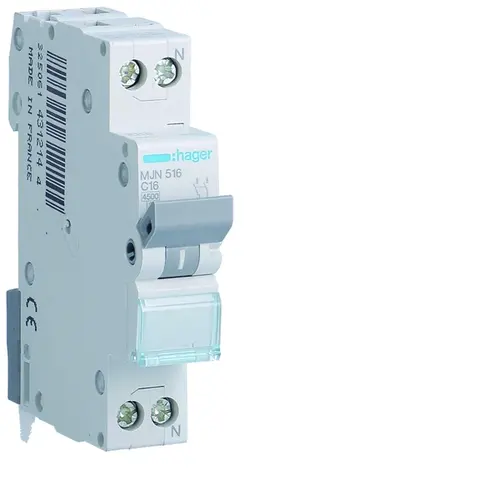 Hager MJN516 installatieautomaat 1p+N 16A C-karakteristiek 4,5kA