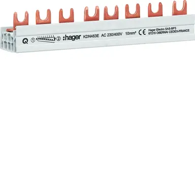Hager KDN463E kamrail vork 4-polig 63A 10mm2 8-modulen