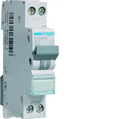 Hager MKN516 installatieautomaat 1p+N 16A B-karakteristiek 6kA