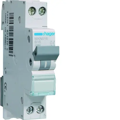 Hager MKN516 installatieautomaat 1p+N 16A B-karakteristiek 6kA