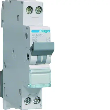 Hager MLN520 installatieautomaat 1p+N 20A C-karakteristiek 6kA