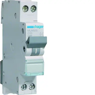 Hager MLN525 installatieautomaat 1p+N 25A C-karakteristiek 6kA