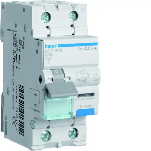 Hager ADH966 Aardlekautomaat 16A 1p C-kar