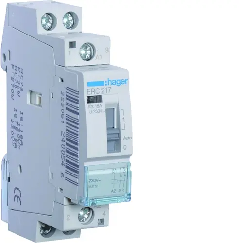 Hager ERC217 magneetschakelaar 16A 230V 2-verbreekcontacten handbediening