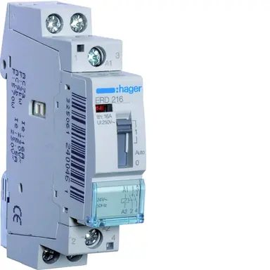Hager ERD216 magneetschakelaar 16A 24V AC 2-maakcontacten handbediening
