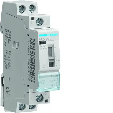 Hager ERD218 magneetschakelaar 16A 24V AC 1x maak - 1x verbreekcontact met handbediening 50Hz.