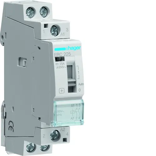 Hager ERC225 magneetschakelaar 25A 230V 2-maakcontacten handbediening