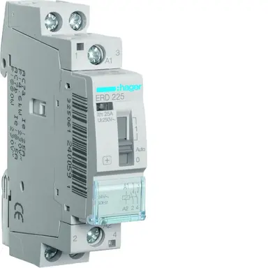 Hager ERD225 magneetschakelaar 25A 24V AC 2-maakcontacten handbediening 50Hz.