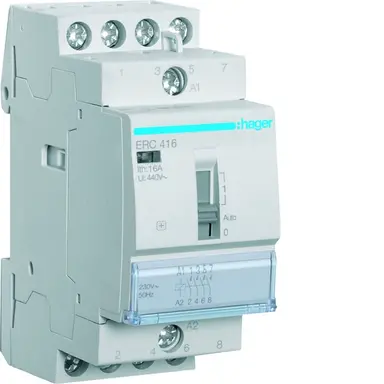 Hager ERC416 magneetschakelaar 16A 230V AC 4-maakcontacten met handbediening