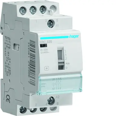 Hager ERC325 magneetschakelaar 25A 230V AC 3x maakcontact met handbediening 50Hz.