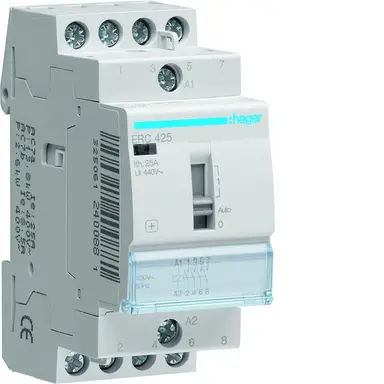 Hager ERC425 magneetschakelaar 25A 4x maakcontact 230V AC 50hz met handbediening