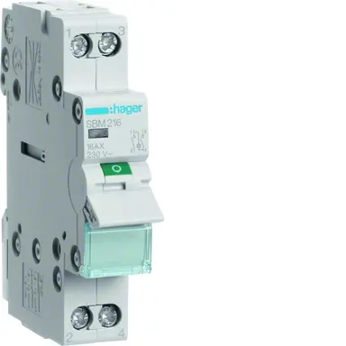 Hager SBM216 lastscheider 2-polig 16A 230V indicatielamp aansluiting boven+onder