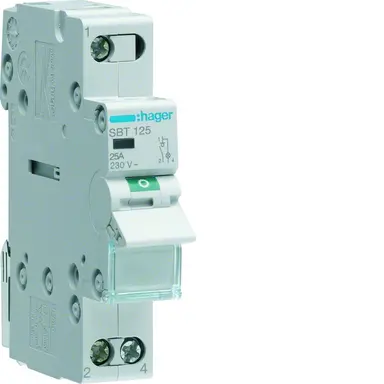 Hager SBT125 lastscheider modulair 1-polig 25A 230V indicatielamp aansluiting boven