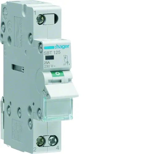 Hager SBT125 lastscheider modulair 1-polig 25A 230V indicatielamp aansluiting boven
