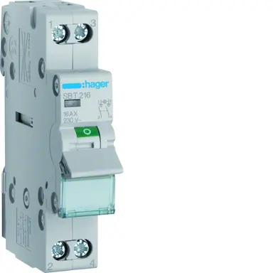 Hager SBT216 lastscheider modulair 2-polig 16A 230V indicatielamp aansluiting boven