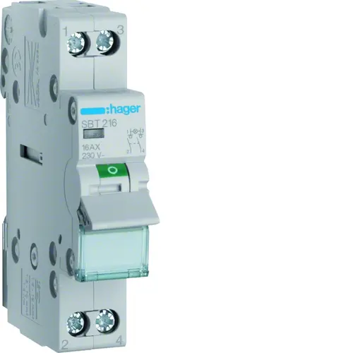Hager SBT216 lastscheider modulair 2-polig 16A 230V indicatielamp aansluiting boven