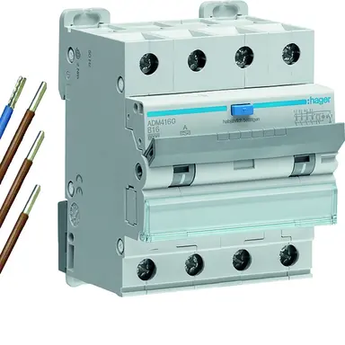Hager VKS14SB aardlekautomaat 16A 4-polig 30mA B-karakteristiek Klasse-A uitbreidingsset