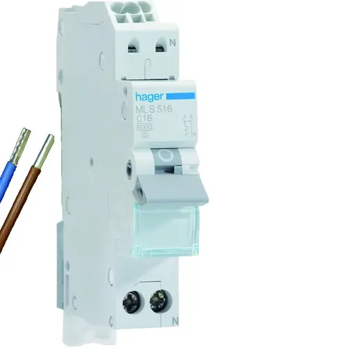 Hager VKS12SJ installatieautomaat 1p+N 16A C-karakteristiek 6kA Quickconnect