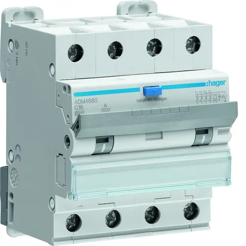 Hager ADM466G aardlekautomaat 16A 4-polig 30mA C-karakteristiek 6kA Klasse-A