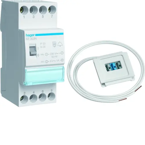 Hager VKG07ST beltransformator 8V-1,0A + zij-invoer voor Vision kast