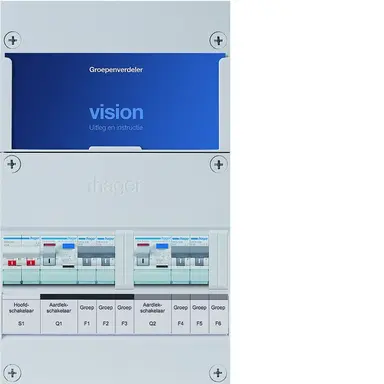 Hager VKG22B Vision groepenkast 1 fase 4 groepen 2 aardlekschakelaars en hoofdschakelaar