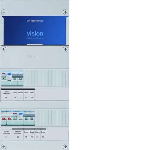 Hager VKG22E Vision groepenkast 1 fase 4 groepen 2 aardlekschakelaar en hoofdschakelaar 475x220 kast