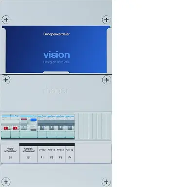 Hager VKG400A Vision groepenkast 1 fase 4 groepen 1 aardlekschakelaar en hoofdschakelaar