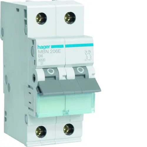 Hager MBN206E Installatieautomaat B-kar 2P 2