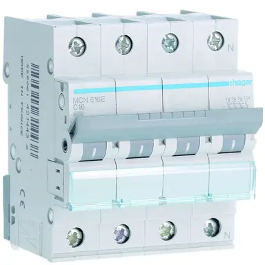 Hager MCN616E installatieautomaat 3p+N 16A C-karakteristiek 6kA