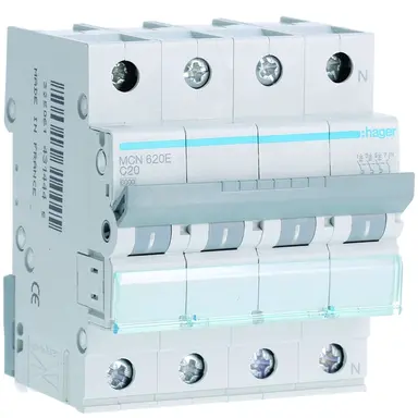 Hager MCN620E installatieautomaat 3p+N 20A C-karakteristiek 6kA