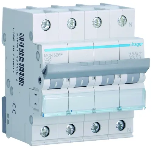 Hager MCN625E installatieautomaat 3p+N 25A C-karakteristiek 6kA