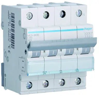 Hager MCN663E installatieautomaat 3p+N 63A C-karakteristiek 6kA