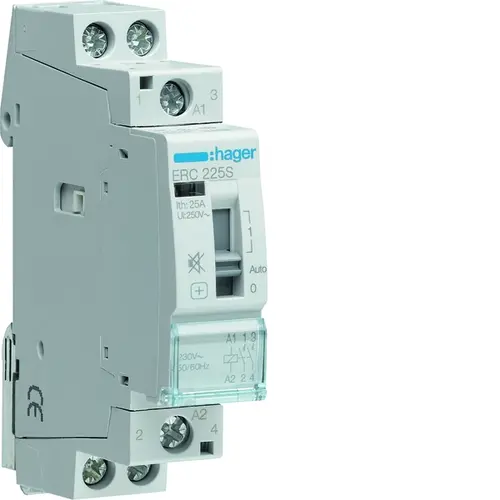 Hager ERC225S magneetschakelaar 25A 230V 2-maakcontacten geruisarm met handbediening