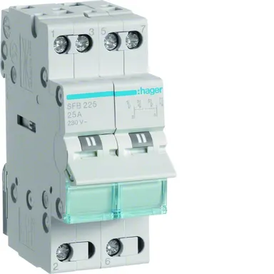 Hager SFB225 omschakelaar 25A 2-polig NO.NC I-0-II common point onder