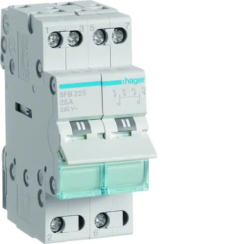 Hager SFB225 omschakelaar 25A 2-polig NO.NC I-0-II common point onder