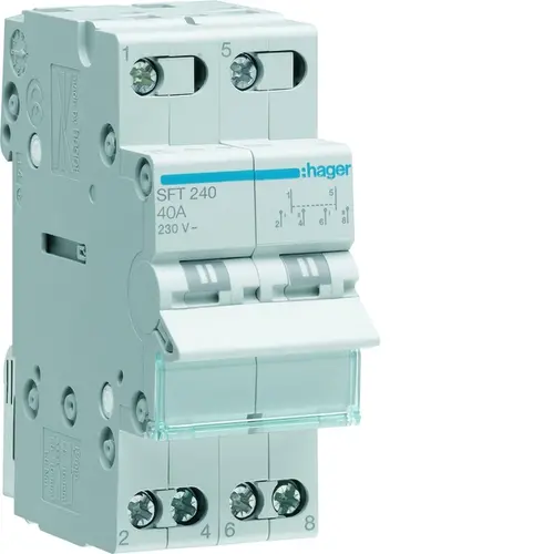Hager SFT240 omschakelaar 40A 2-polig NO.NC, I-0-II, common point boven