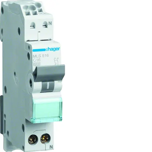 Hager MLS516 installatieautomaat 1p+N 16A C-karakteristiek 6kA Quickconnect